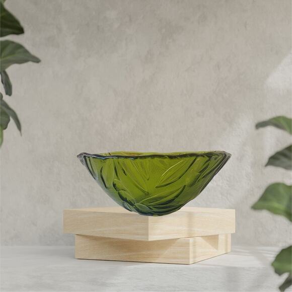 Vintage MCM Green Floral/Plant Drepression Glass Bowl Mid Centruy Modern Decor - Picture 3 of 10